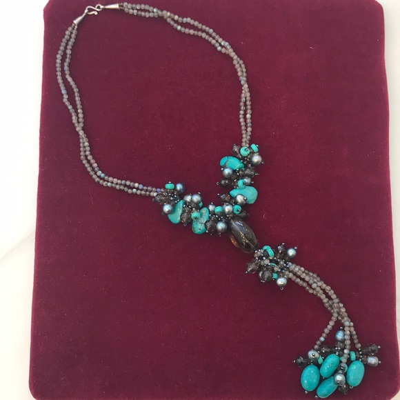 Gorgeous labradorite/turquoise tassel necklace - Picture 2 of 7